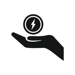 Icon einer offenen Hand mit einem Elektro-Zeichen